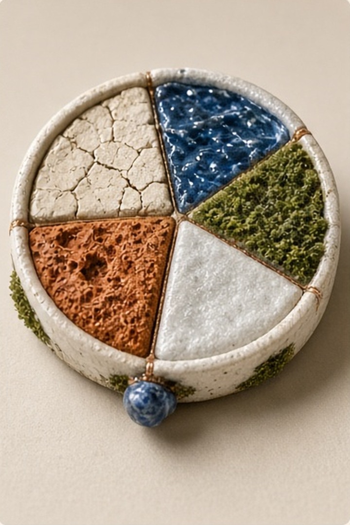 A tactile ceramic wheel with several distinct weather shapes