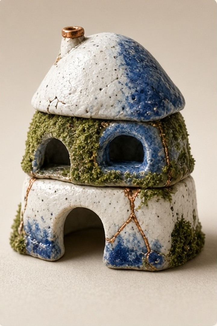 Three ceramic pieces joined into one protected shelter