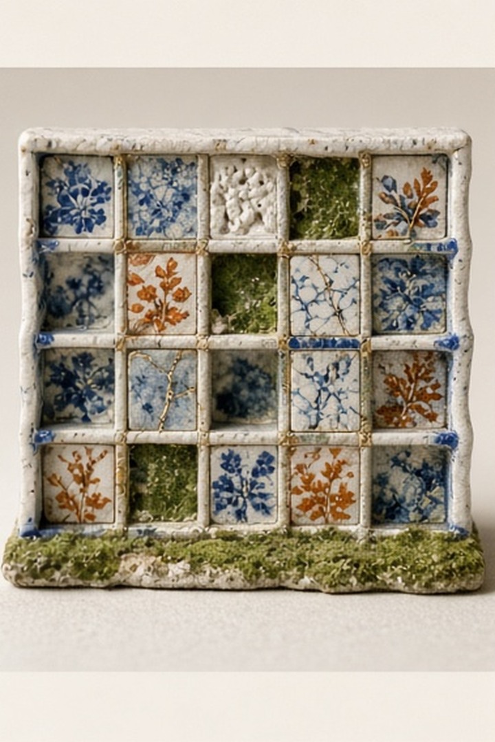 A cabinet-like ceramic library filled with many distinct pieces