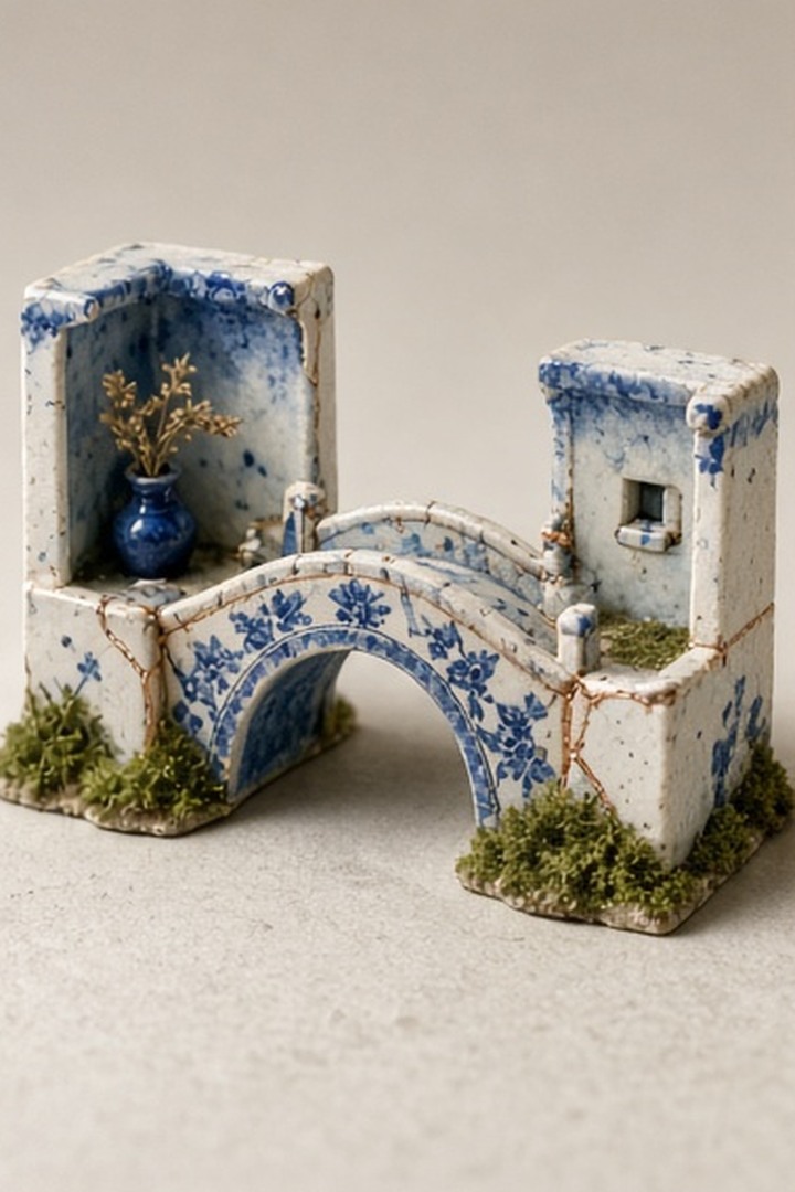 A ceramic bridge connecting only nearby rooms to represent offline behavior