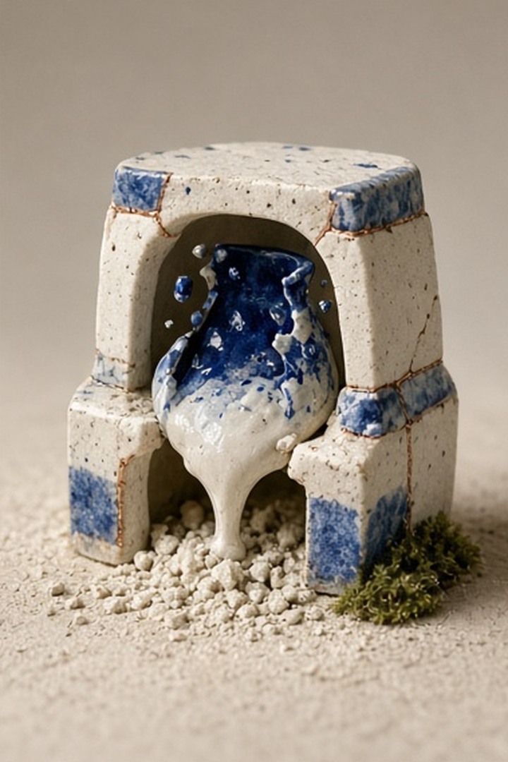 A ceramic kiln returning a note vessel to clean clay